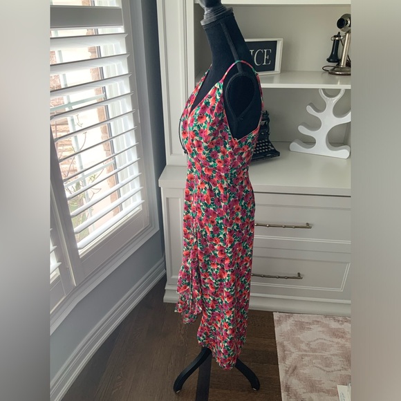 OLIVIA + JAMES Floral Red Pink Purple Midi Sleeveless V-Neck Dress Size Small - Picture 6 of 16